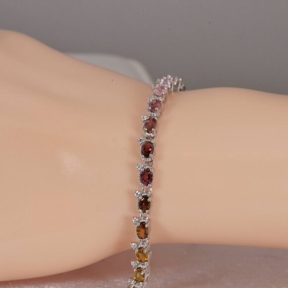 Natural Multi Tourmaline Gemstone Tennis Bracelet - Picture 4 of 5
